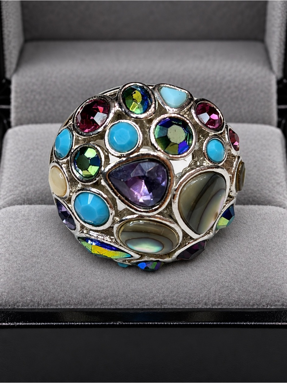 Lia Sophia - Fireworks silver tone dome ring size 8